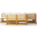 10 Piece Patio Lounge Set with Cushion Cream Solid Acacia Wood